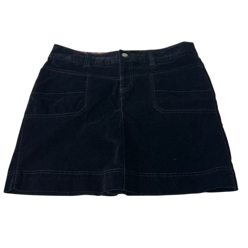Athleta Women's Mini Velour Skirt Stretch Pockets Sz 12P Black Casual Grunge Emo